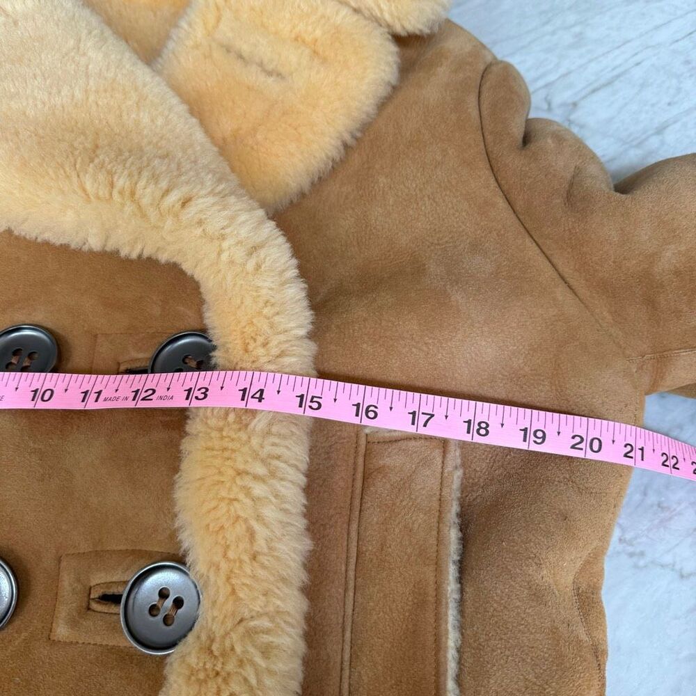 Coach Sheepskin Fur Coat in honey double-breasted plush shearling trim size M - Picture 10 of 13